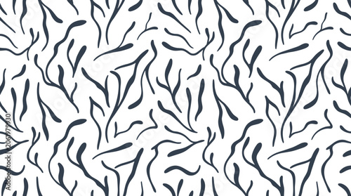 Obraz na plátně Seamless pattern featuring dark blue hand drawn organic branch like shapes arran
