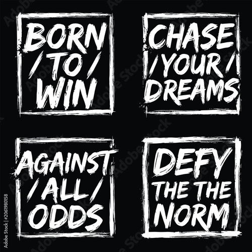 Obraz na plátne Set of four motivational quotes in white brush stroke typography on black square