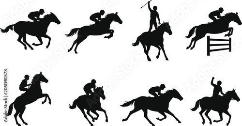 Photos Collection of horse riding silhouettes featuring various equestrian actions incl