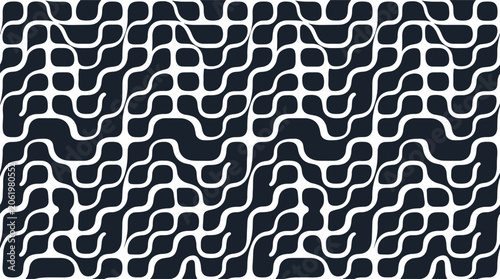 Abstract seamless pattern with interlocking dark charcoal organic shapes and white flowing lines on a dark background