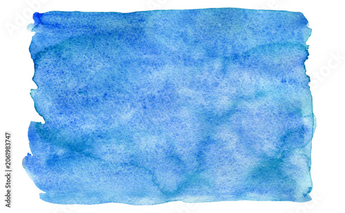 Abstract light ultramarine blue watercolor sky shape stain. Bright summer water color watercolour textured blotch, splash background for nature concept, greeting card design