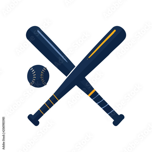 Flat vector illustration of crossed baseball bats and a ball.