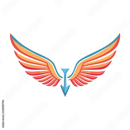 Colorful eagle wings with arrow vector icon