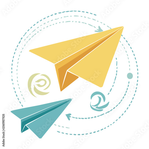 Colorful Paper Airplanes in Circular Motion Illustration