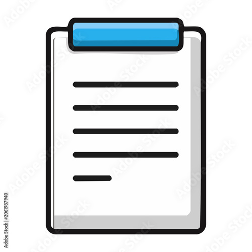 Flat design clipboard icon with blue clip