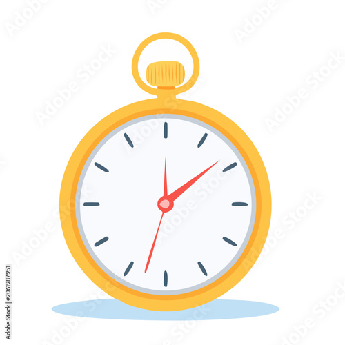 Flat design golden pocket watch with transparent background