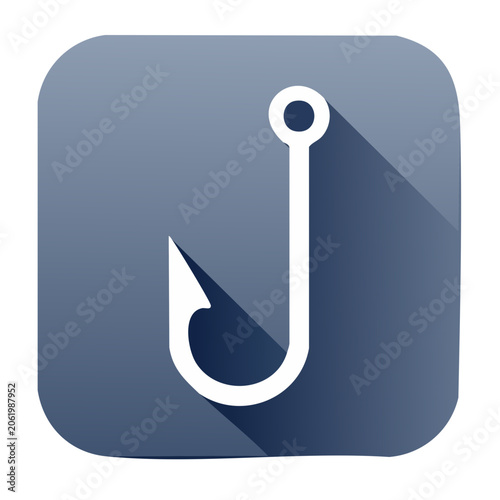 Flat design fish hook icon on blue background