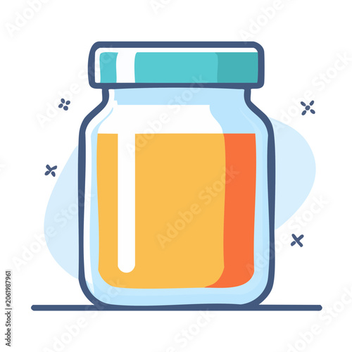 Flat design illustration of a glass jar with orange liquid