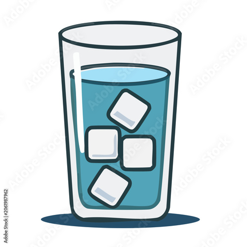 Flat design illustration of a glass of water with ice cubes