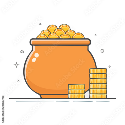 Flat design illustration of a pot of gold coins