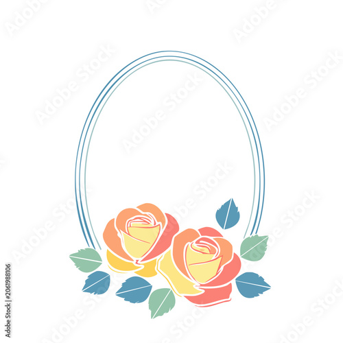 Flat Design Roses with Oval Frame Illustration