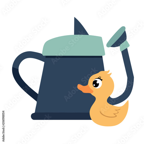 Flat illustration of watering can and rubber duck
