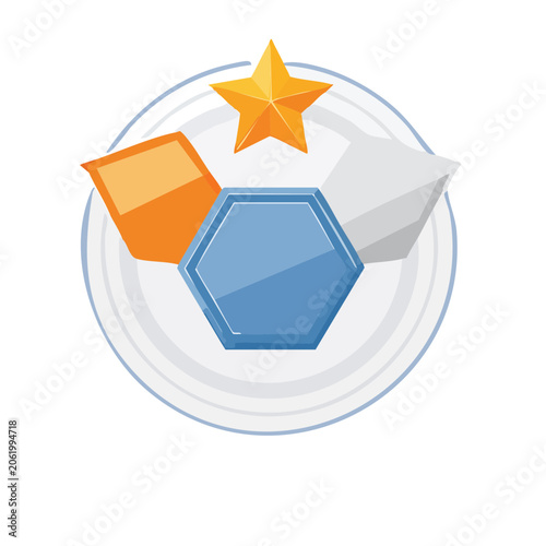 Flat geometric badge with star and hexagon