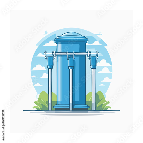 Modern blue water fountain 3D render