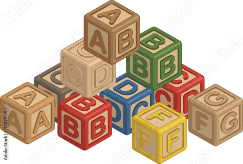 Colorful Alphabet Blocks Pile on White