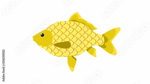 Yellow goldfish with shiny scales, ideal for aquatic themes. Perfect for pet stores, childrens books, and aquarium products.