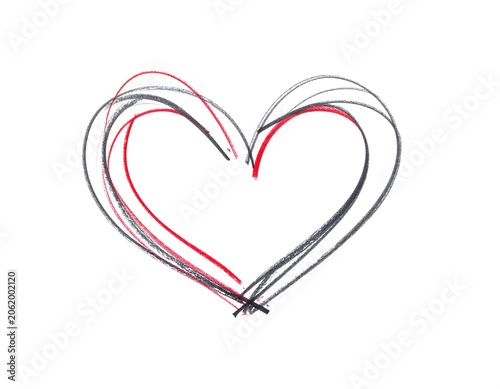 A simple heart shape formed by overlapping red and gray lines