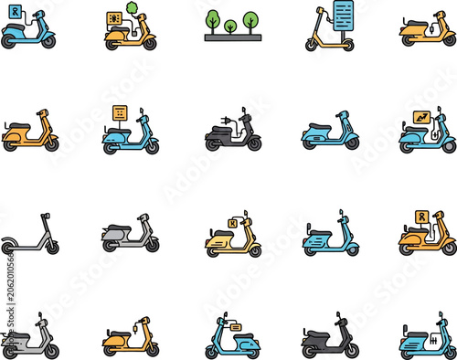 Electric and gasoline powered scooters variety.