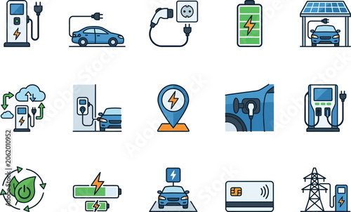 Electric vehicle charging station icons.