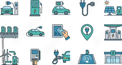Electric vehicle charging station icons.