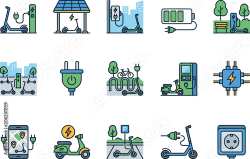 Electric vehicle charging station icons.