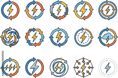 Electricity symbols with circular arrows.