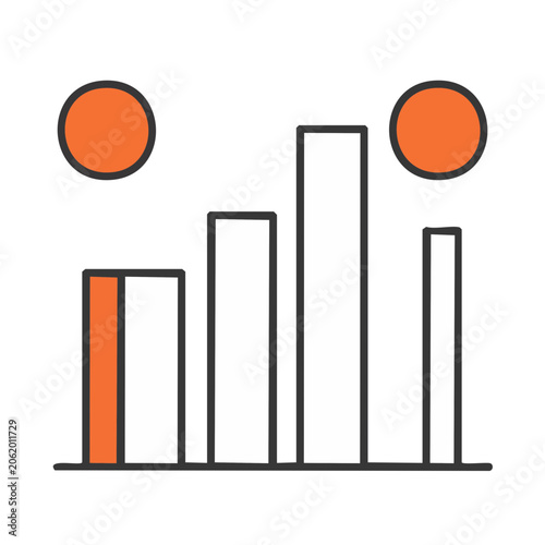 Flat design bar chart icon with orange accents