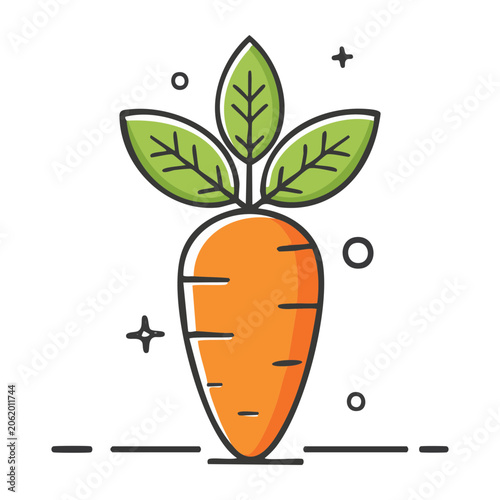 Flat design carrot icon with green leaves