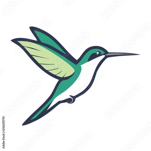 Green Hummingbird Illustration on Branch