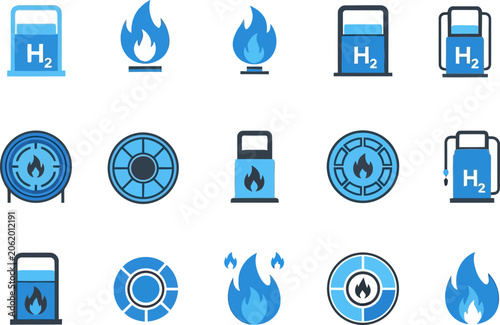 Hydrogen Fuel Cell Energy Icons Set.