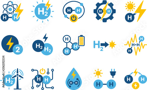 Hydrogen Energy Science Technology Icons.