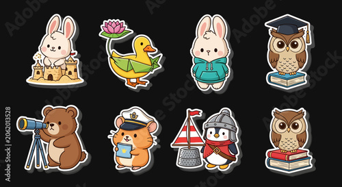 Colorful cartoon animal characters with various professions and outfits.
