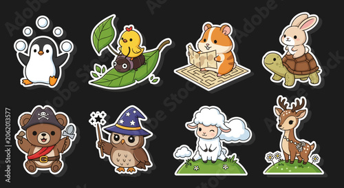 Colorful Cartoon Animal Characters in Various Costumes.