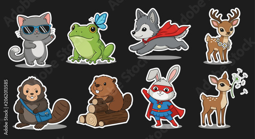 Colorful cartoon animals in playful poses collection.