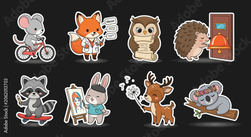 Colorful cartoon animal stickers collection.