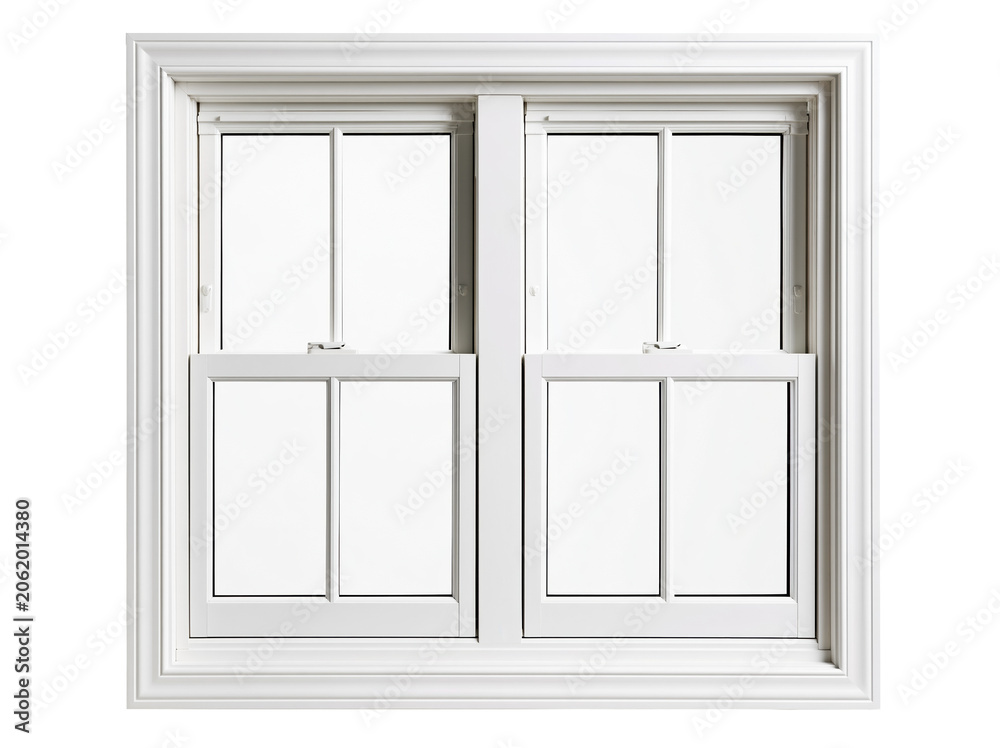 Obraz premium Open window with shutters on white background