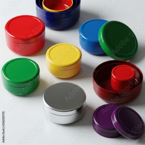 Colorful Round Containers with Lids.