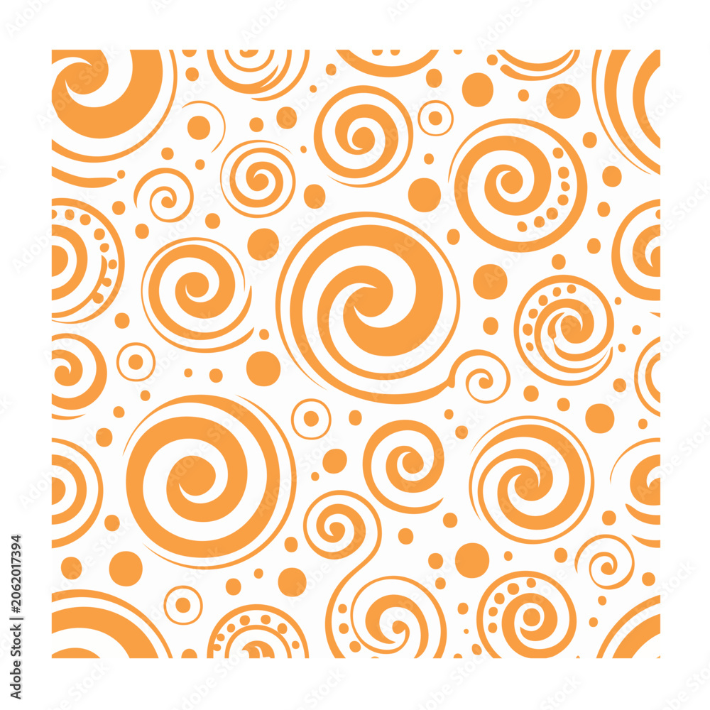 Fototapeta premium Orange Spiral and Dot Seamless Pattern