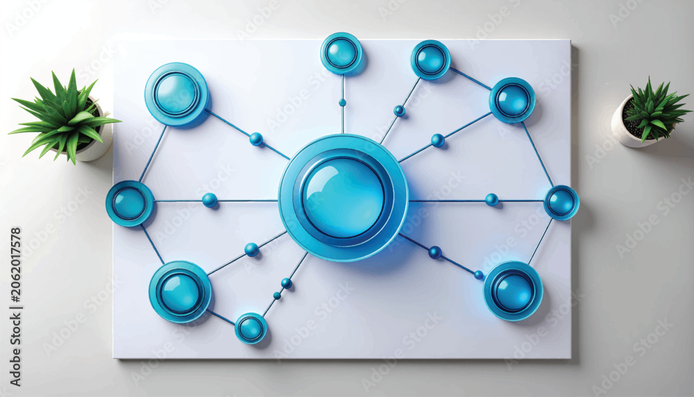 Fototapeta premium Stylized Data Analysis Pipeline with Connected Elements Line Art Single Illustration