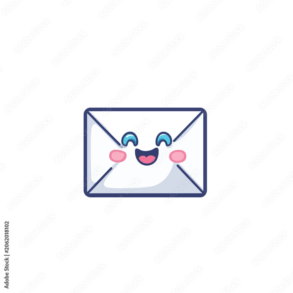 Fototapeta premium A happy, cartoonish white envelope with a cheerful face, blush, and blue outlines