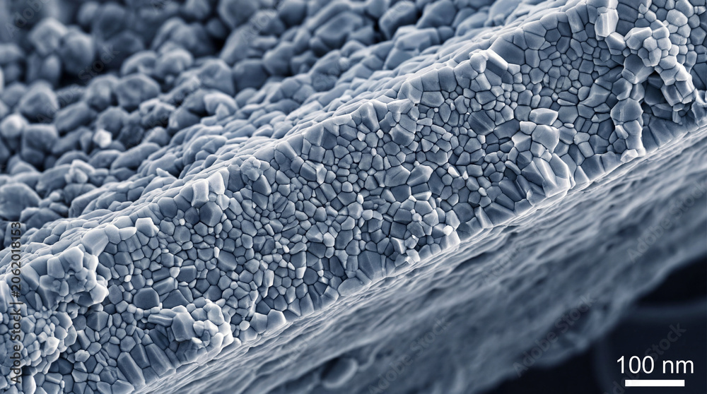 Naklejka premium Microscopic detail of ultra thin oxide based solid electrolyte separator sheet for advanced battery technology.