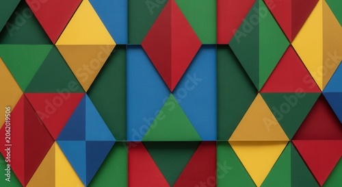 Colorful Geometric Pattern with Triangles and Diamonds.