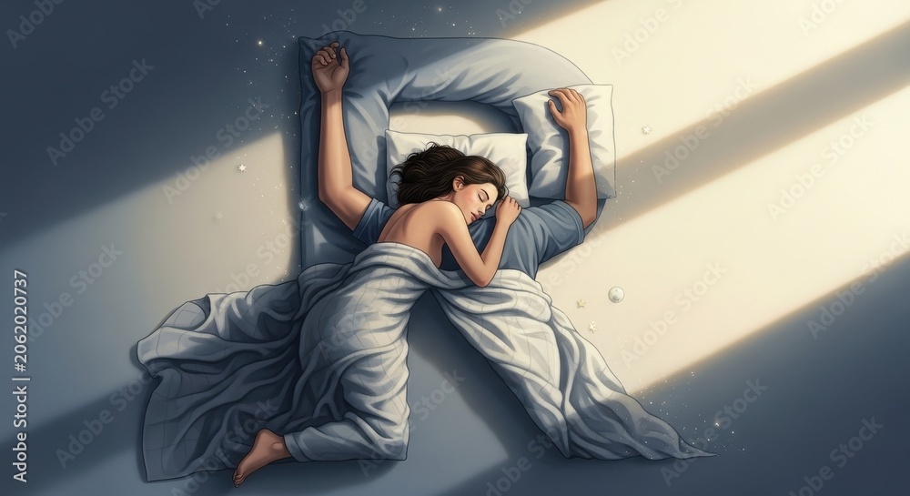 Obraz premium Couple sleeping peacefully in bed with sunlight streaming in.