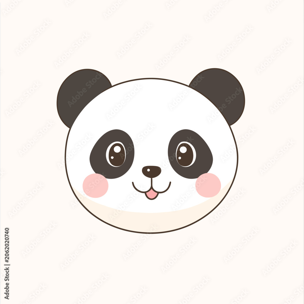 Fototapeta premium Adorable illustration of a panda's face with black ears, eye patches and pink cheeks