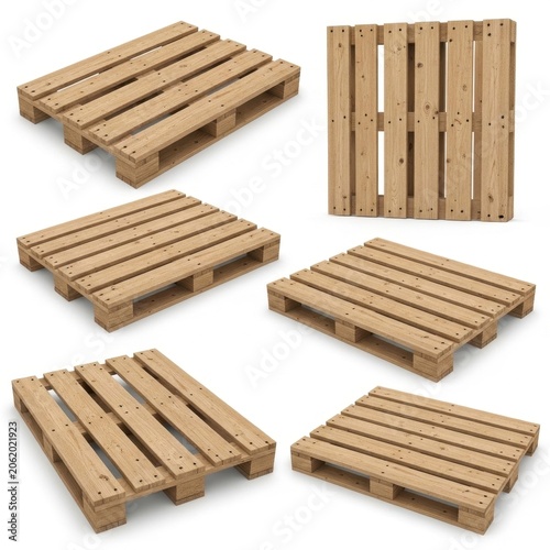 Collection of Wooden Pallets for Shipping and Storage.