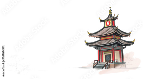 Foto Pagoda Asian Architecture Traditional Temple Building Illustration with Decorati
