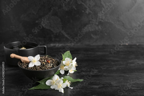 Cup of hot jasmine tea with...