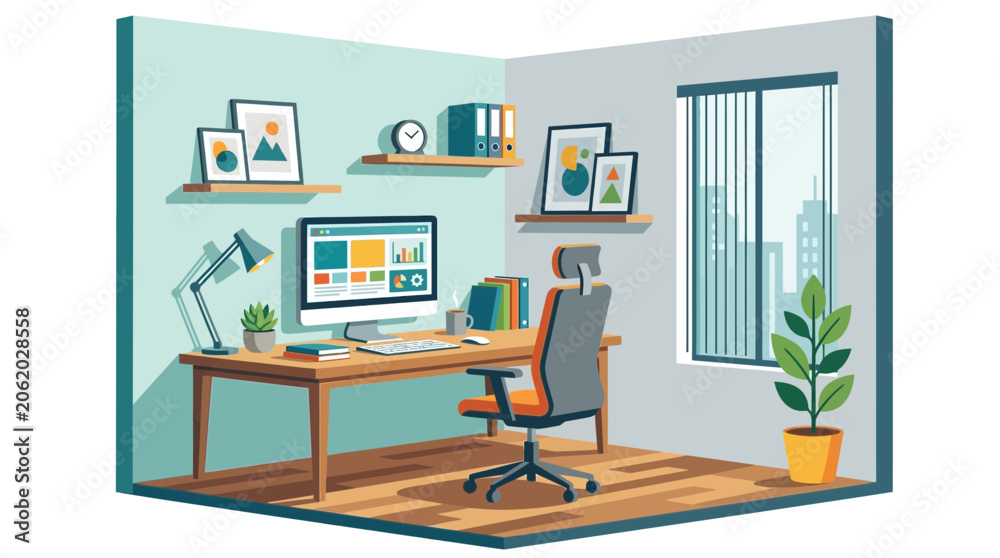 Fototapeta premium modern home office with computer and plants