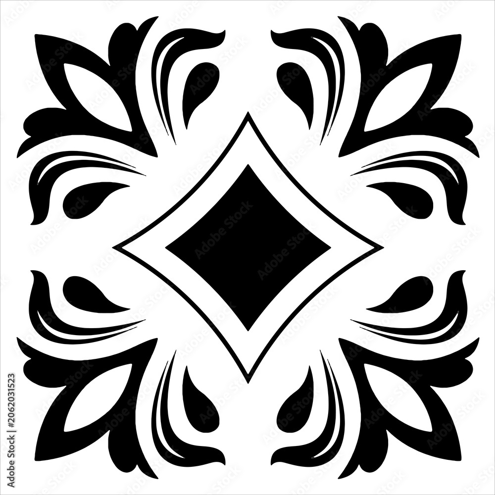 Fototapeta premium black and white seamless pattern floral ornament design