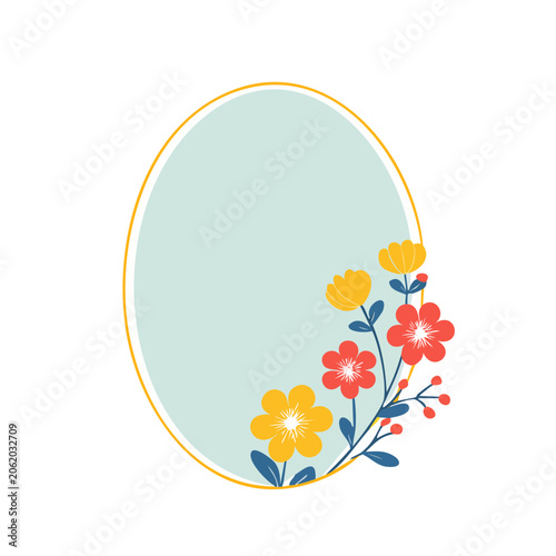 Oval Frame with Colorful Floral Branch Illustration